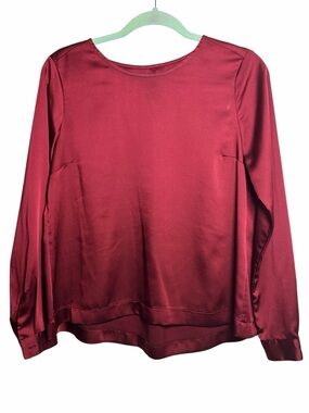 Morris Lady Flora Satin Blouse Burgundy Wine Long Sleeve Top EU 38 US 6